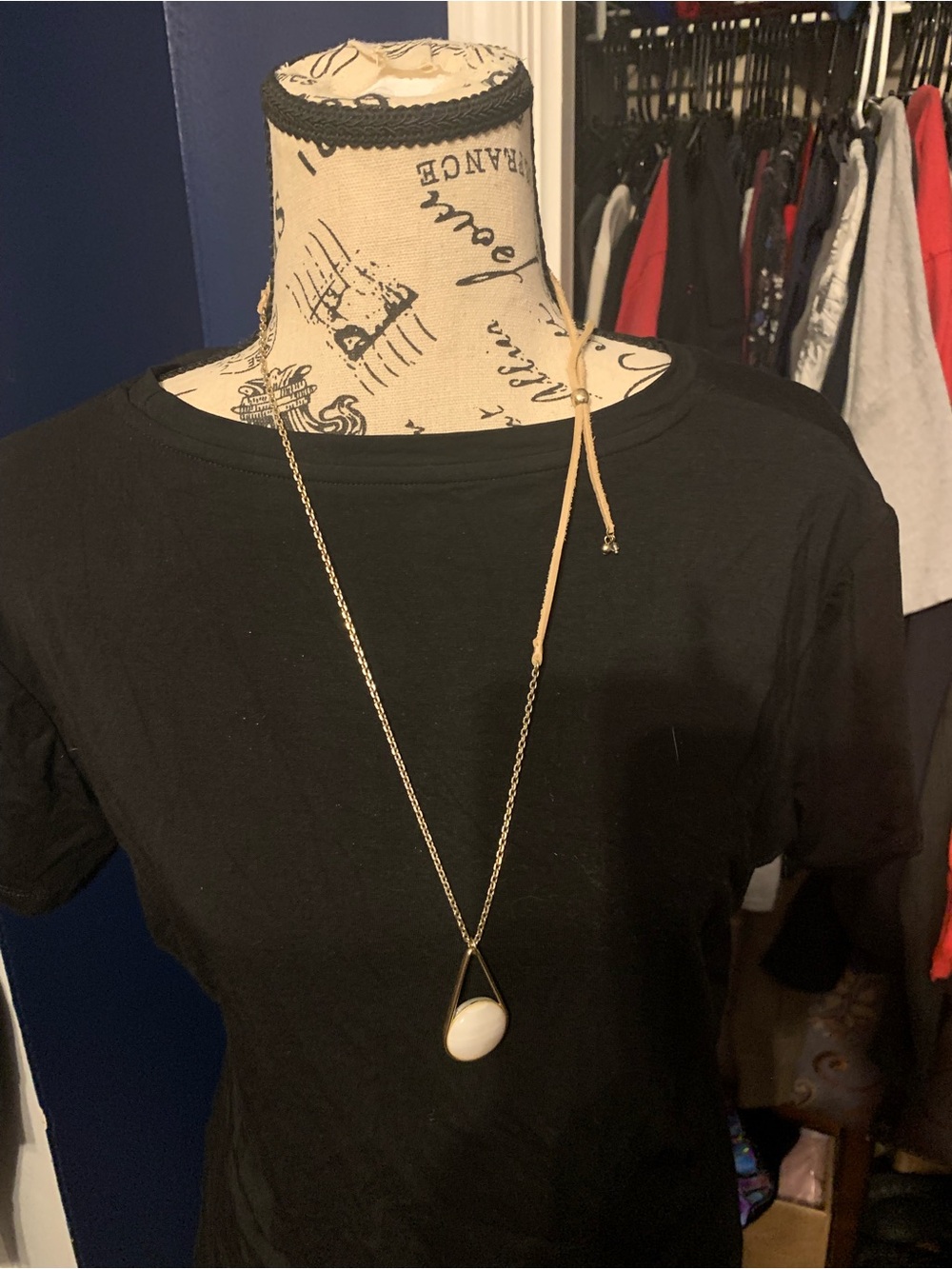 Lucky Brand Gold-Tone Teardrop Necklace with White Stone